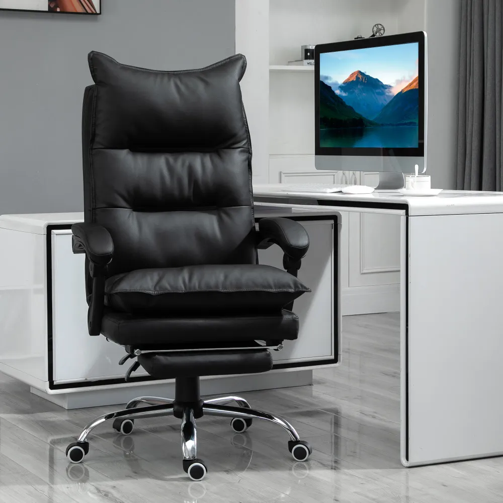 Fauteuil de bureau, chaise bureau ergonomique en similicuir avec large assise rembourrée, dossier inclinable, hauteur régl...