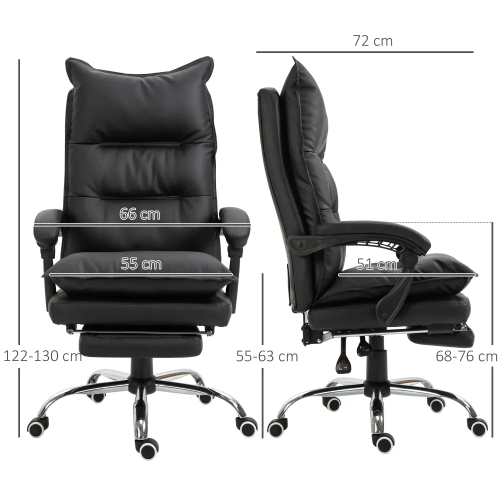 Fauteuil de bureau, chaise bureau ergonomique en similicuir avec large assise rembourrée, dossier inclinable, hauteur régl...