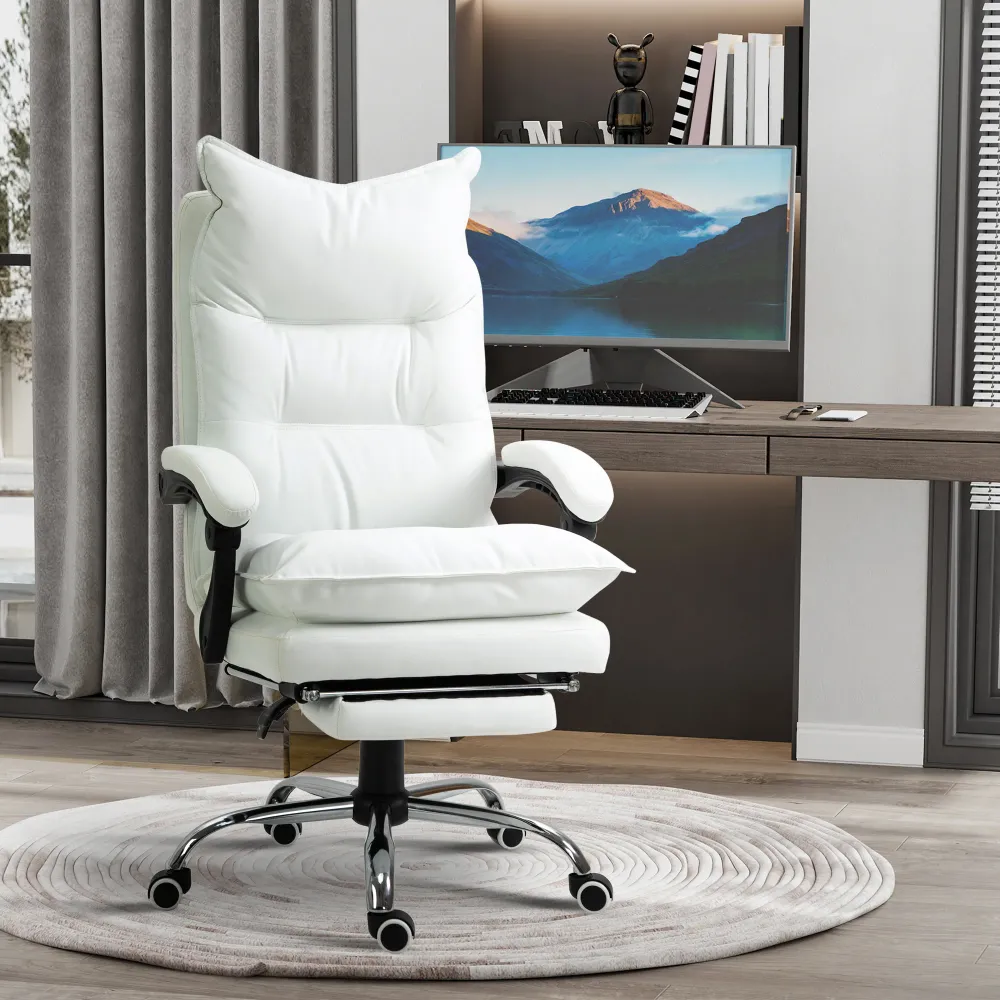 Fauteuil de bureau, chaise bureau ergonomique en similicuir avec large assise rembourrée, dossier inclinable, hauteur régl...