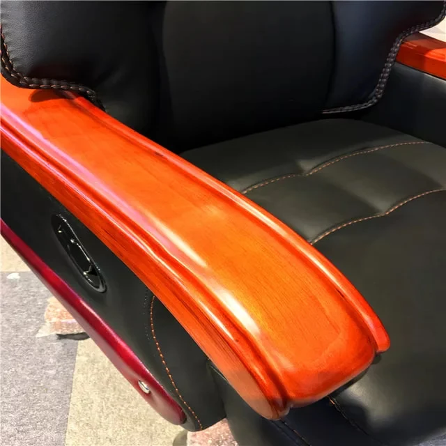 Fauteuil de bureau en cuir véritable et bois massif, édition luxe