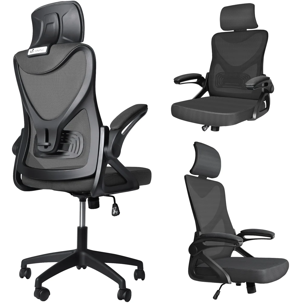 Fauteuil de Bureau Ergonomique pivotant avec appui tête et dossier toile respirant Noir