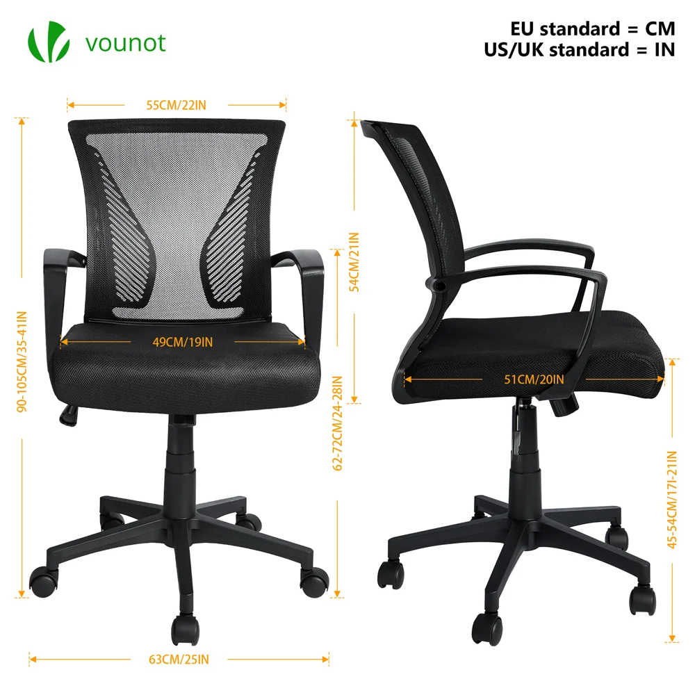 Fauteuil de Bureau Ergonomique pivotant avec dossier toile respirant Noir