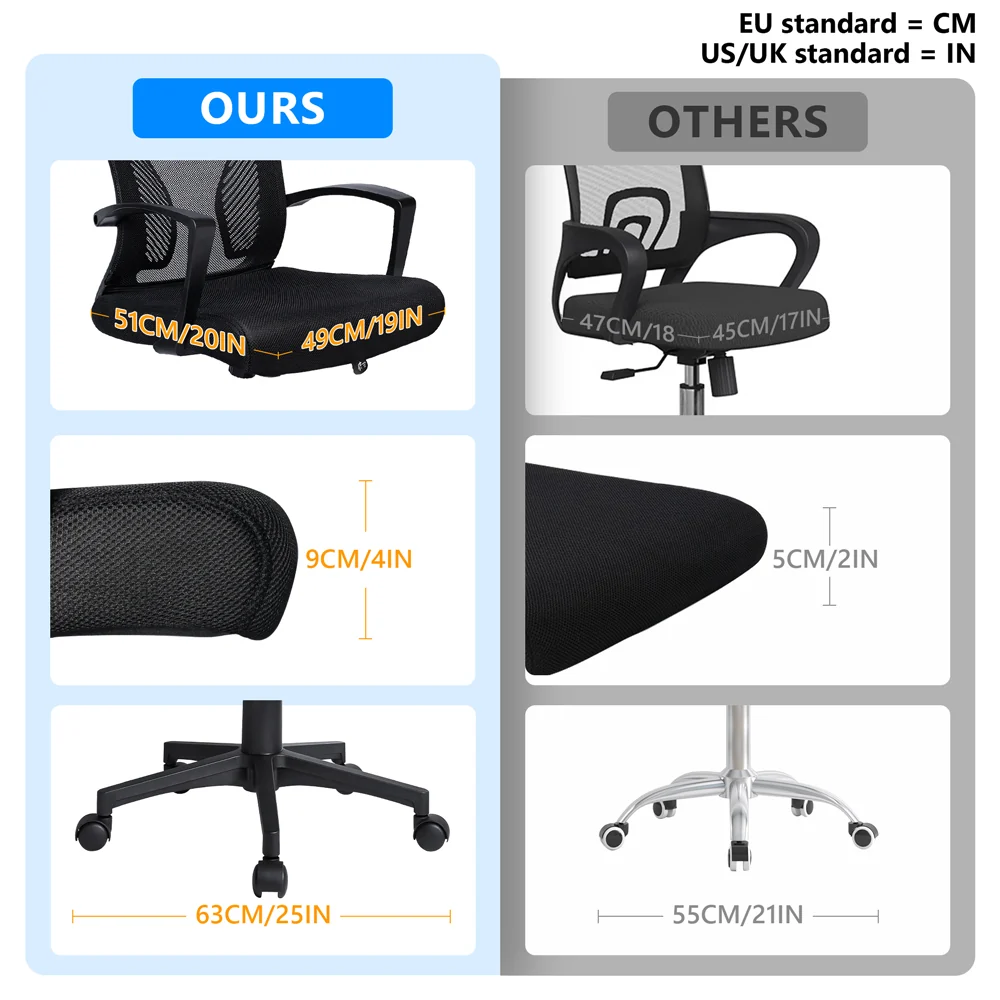 Fauteuil de Bureau Ergonomique pivotant avec dossier toile respirant Noir