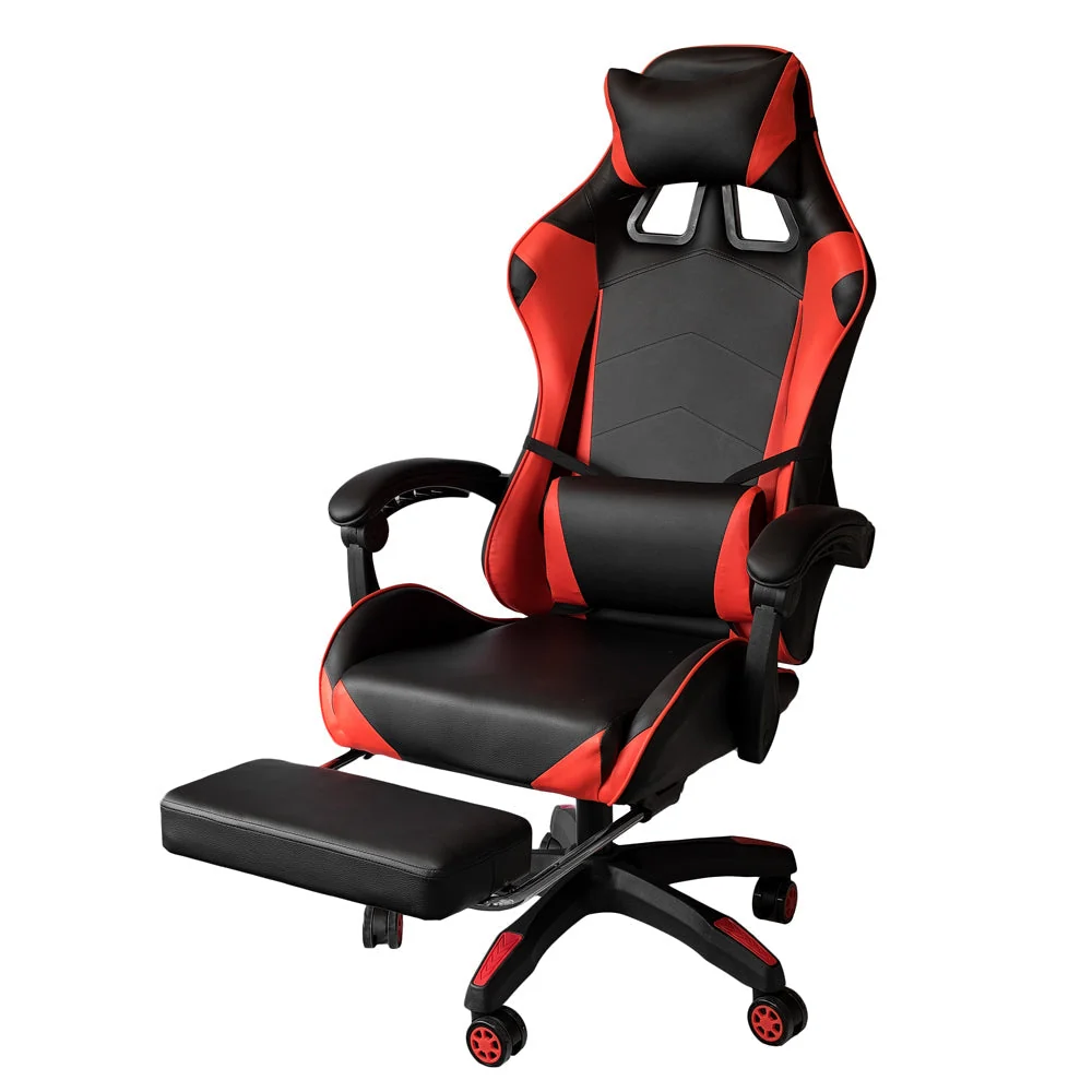 Fauteuil de bureau gaming inclinable avec support lombaire et repose-pieds Rouge