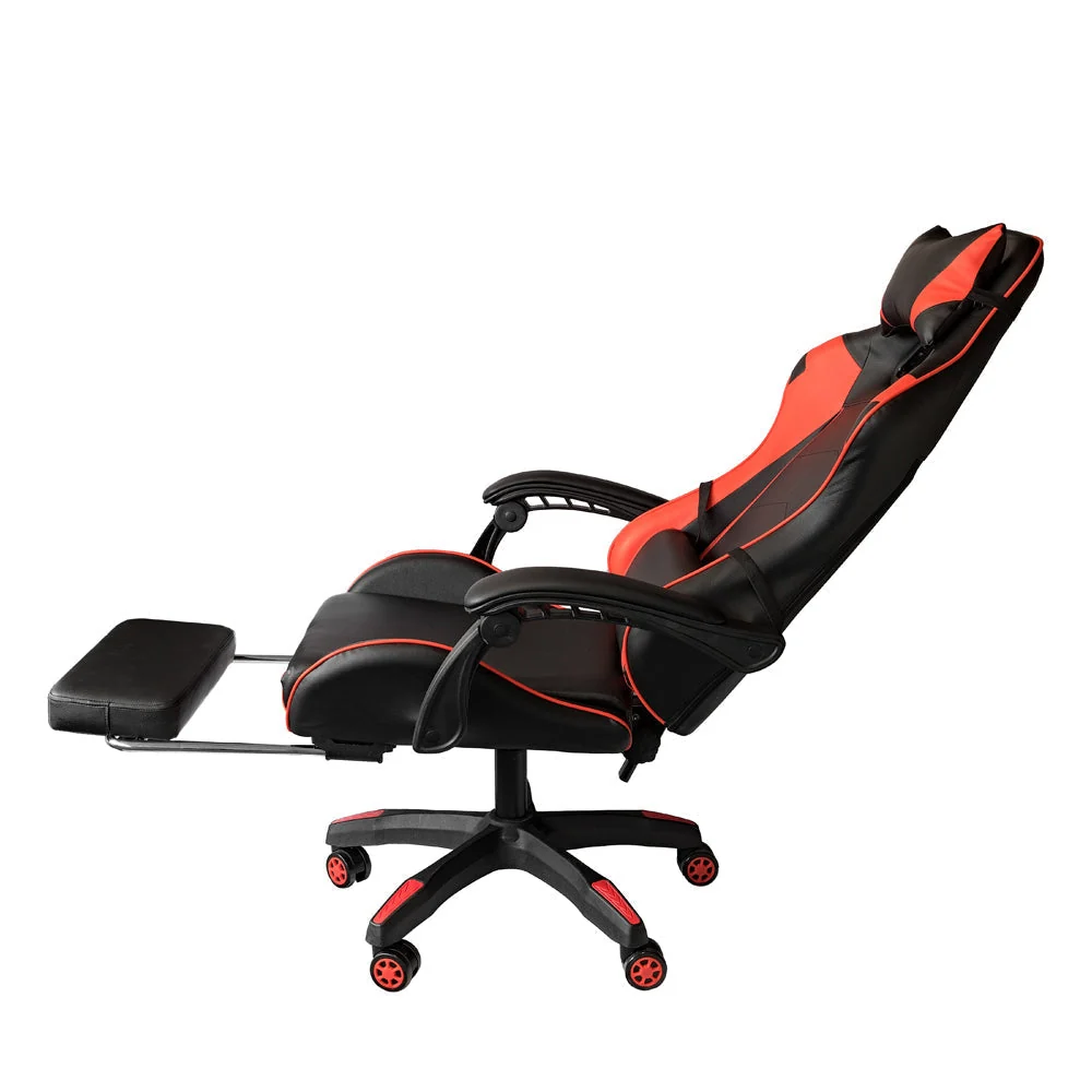Fauteuil de bureau gaming inclinable avec support lombaire et repose-pieds Rouge
