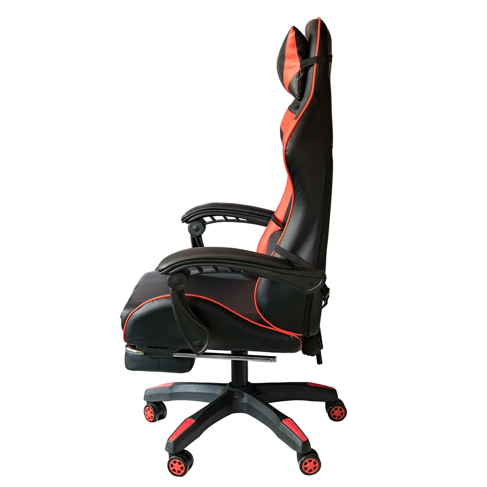 Fauteuil de bureau gaming inclinable avec support lombaire et repose-pieds Rouge