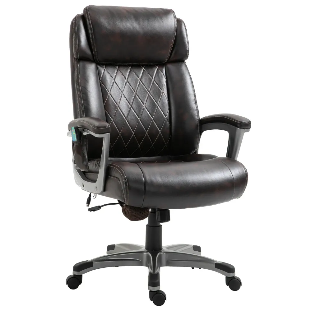 Fauteuil de bureau massant massage 6 points ergonomique simili cuir marron, 70x76,5x114-124cm