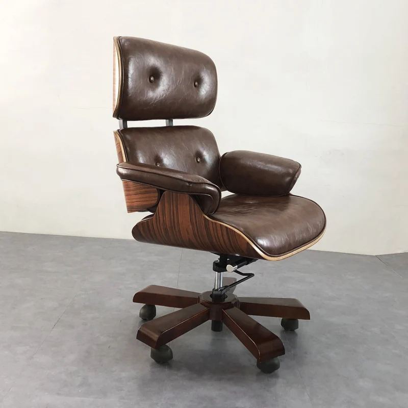 Fauteuil de bureau pivotant moderne en cuir avec accoudoirs réglables