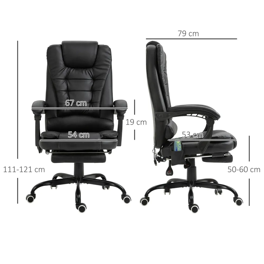 Fauteuil de massage fauteuil de direction 7 points de massage réglable en hauteur avec repose-pieds intégré noir, 67x79x11...