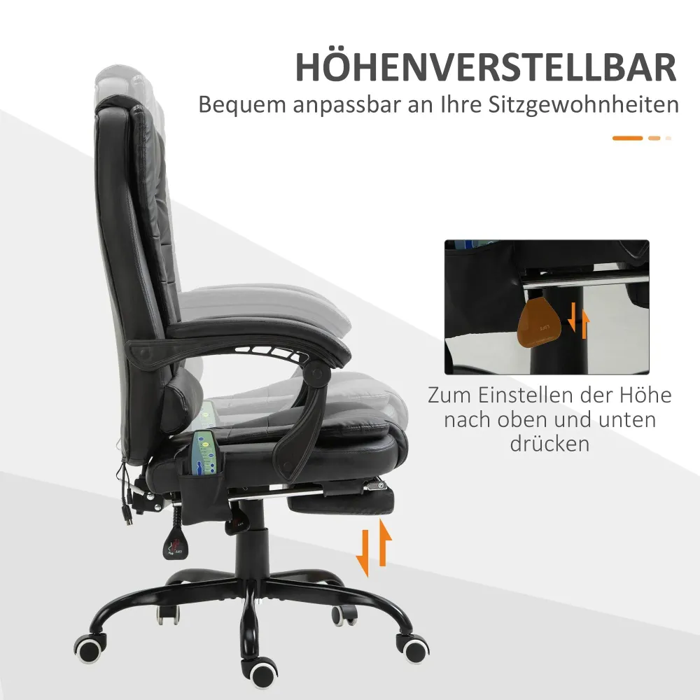 Fauteuil de massage fauteuil de direction 7 points de massage réglable en hauteur avec repose-pieds intégré noir, 67x79x11...