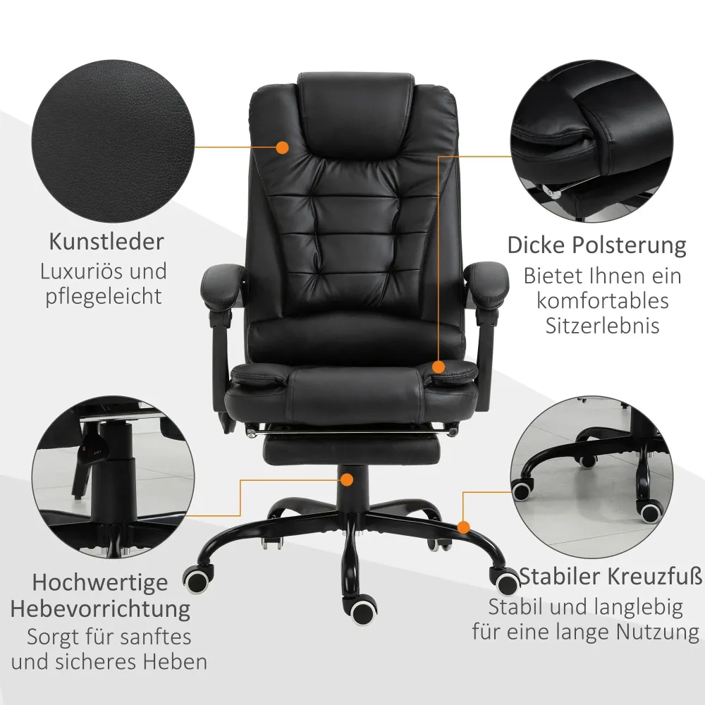 Fauteuil de massage fauteuil de direction 7 points de massage réglable en hauteur avec repose-pieds intégré noir, 67x79x11...