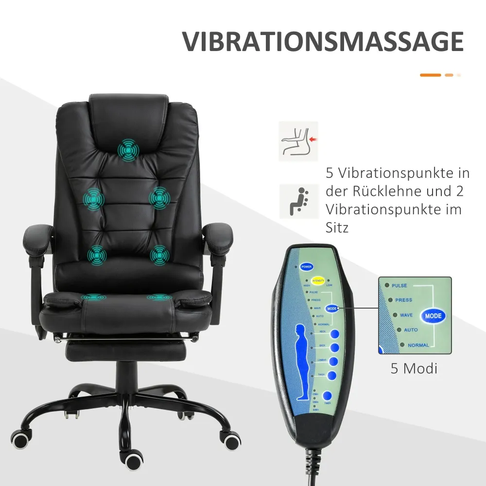 Fauteuil de massage fauteuil de direction 7 points de massage réglable en hauteur avec repose-pieds intégré noir, 67x79x11...