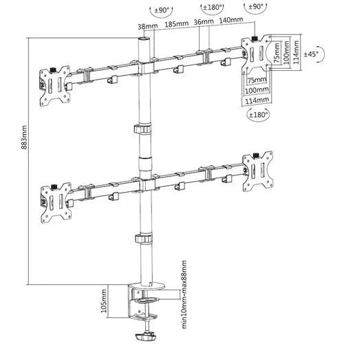 Support De Bureau 4 Bras Articulés Pour Tvs / Moniteurs 13" À 27" Avec Serre GlobalTone