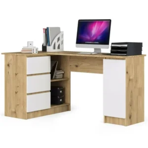 Grand Bureau Angle - Blanc/Naturel clair