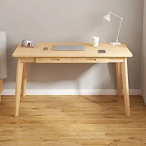 HczioN Bureau en Bois avec 2 tiroirs, Poste de Travail pour Bureau à Domicile, Bureau d'ordinateur Simple, Table de Travai...
