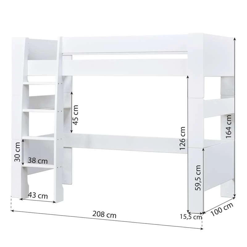 Hoppekids PUR - Lit mezzanine - 90x200 cm - Blanc