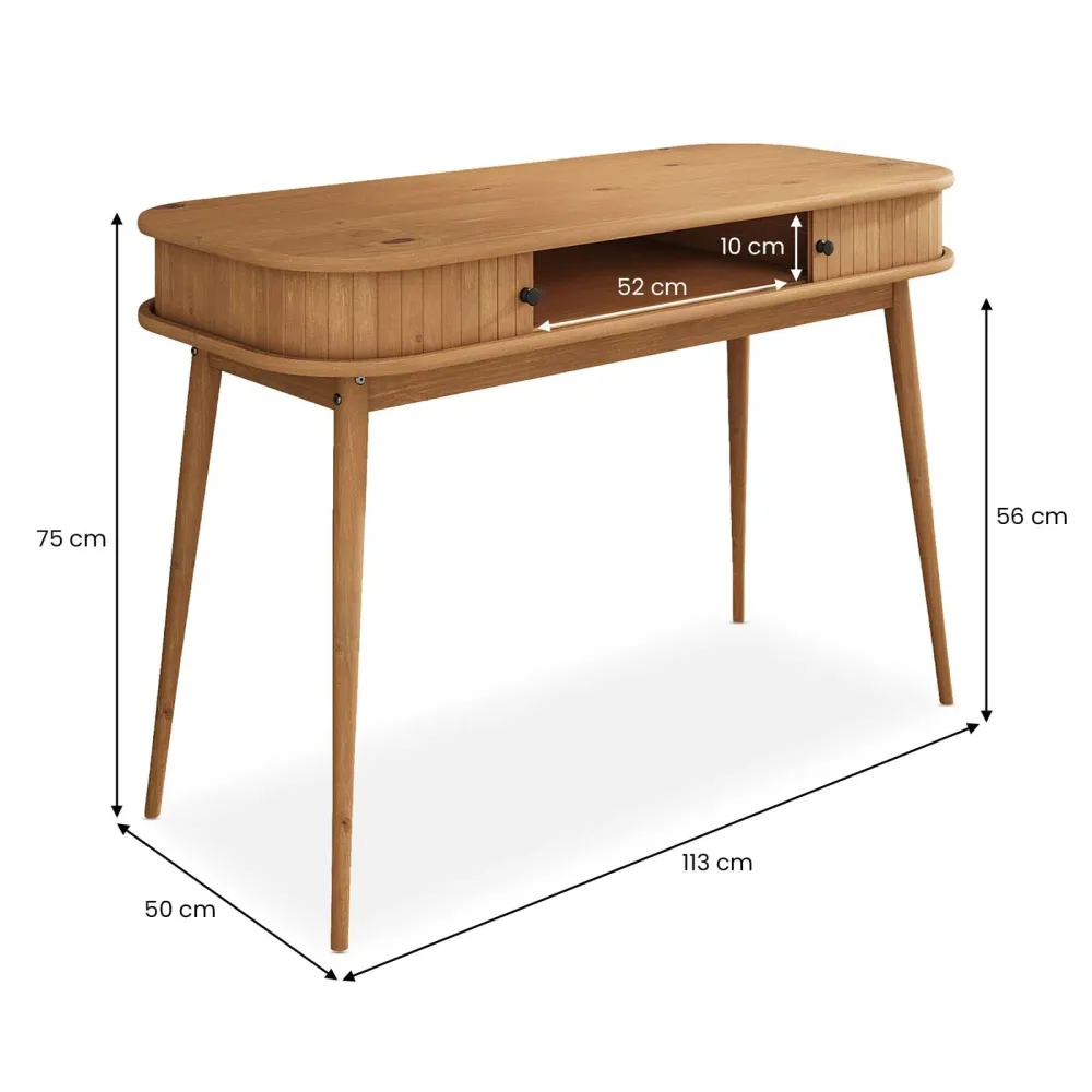 IDIMEX Bureau JARI en Bois Massif, 113 x 75 x 50 cm, Pieds Coniques, façade cannelée, Rangement Pratique avec Porte coulli...