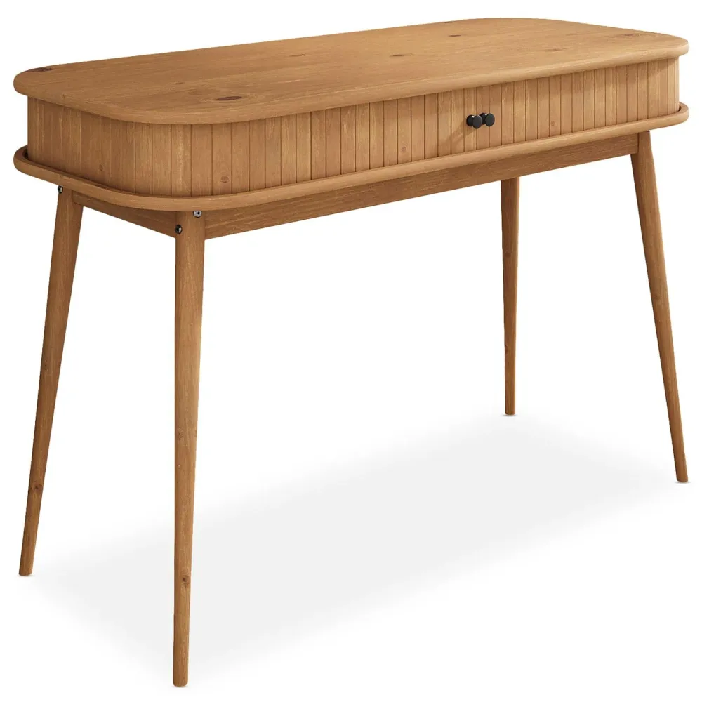 IDIMEX Bureau JARI en Bois Massif, 113 x 75 x 50 cm, Pieds Coniques, façade cannelée, Rangement Pratique avec Porte coulli...