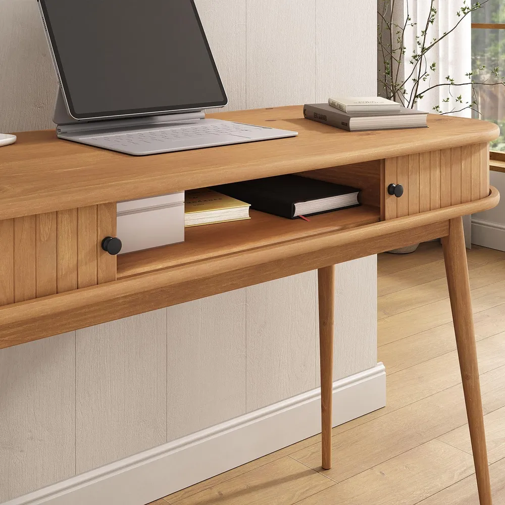 IDIMEX Bureau JARI en Bois Massif, 113 x 75 x 50 cm, Pieds Coniques, façade cannelée, Rangement Pratique avec Porte coulli...