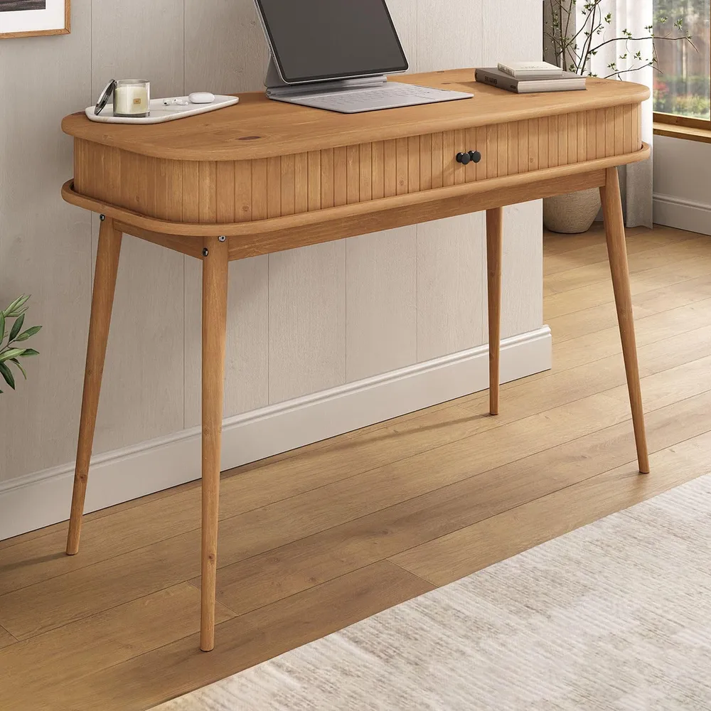 IDIMEX Bureau JARI en Bois Massif, 113 x 75 x 50 cm, Pieds Coniques, façade cannelée, Rangement Pratique avec Porte coulli...