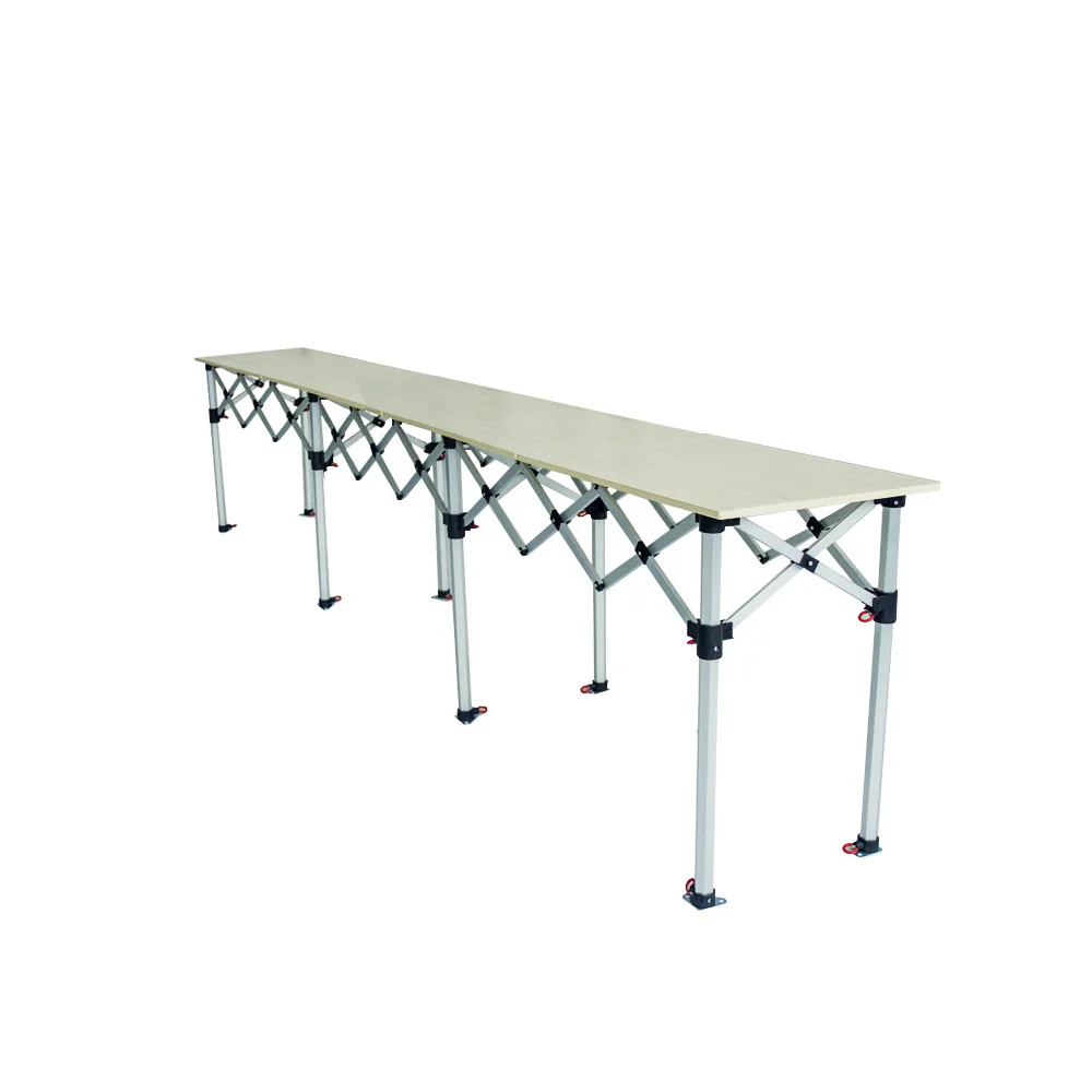 Comptoir table pliante hauteur réglable 435x60cm plateau bois mélaminé pour stand Interouge
