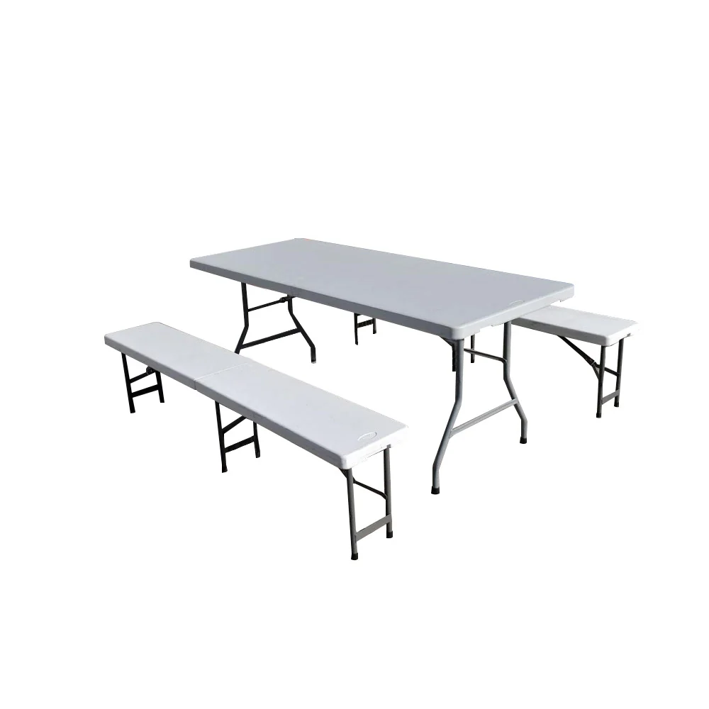 Lot de réception table plateau pliant 180cm et 2 bancs pliants Interouge