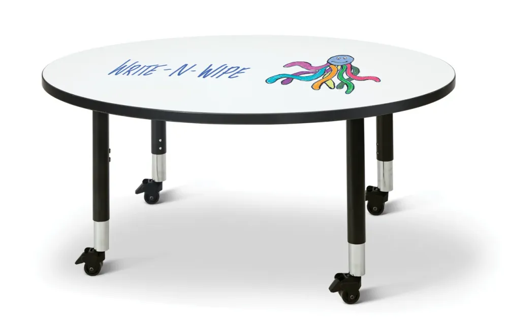 Table scolaire ronde à hauteur ajustable | Effaçable à sec | 48" Jonti-Craft