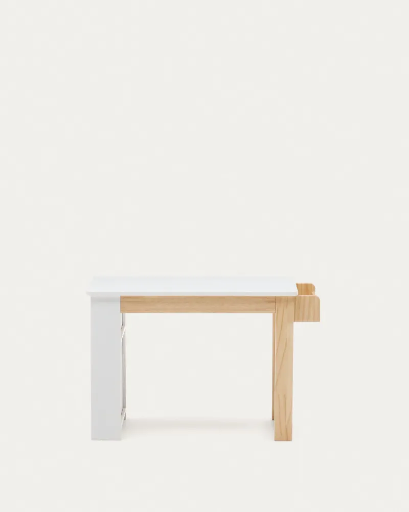 Bureau Serwa de MDF blanc et pieds et détails en bois de pin Kave Home Mauritius Mu