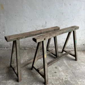 Lot de 2 tréteaux industriels en bois – années 40