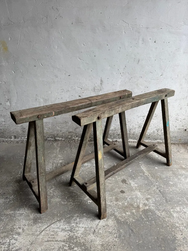 Lot de 2 tréteaux industriels en bois – années 40