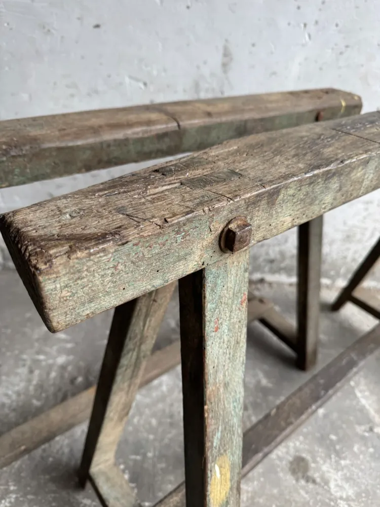 Lot de 2 tréteaux industriels en bois – années 40