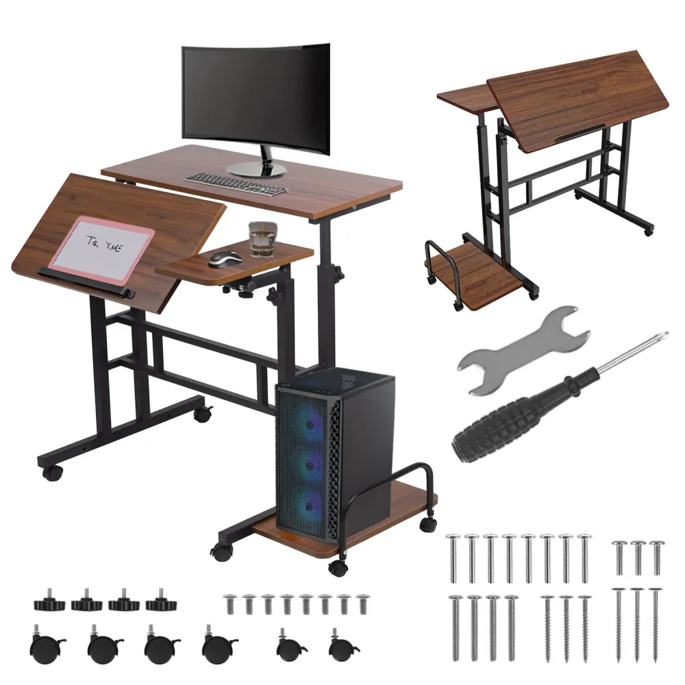 Maclean mobile laptop table desk, noir, top 80x60cm, 50kg max, hauteur réglable 67-115 cm, MC-124 B