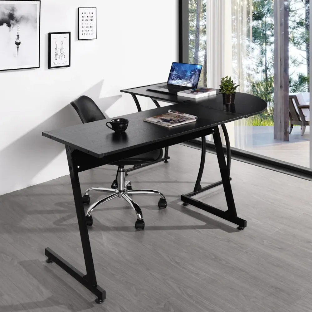 Arlette - Bureau d'ordinateur en forme de L avec cadre en métal Noir Magasins Hart | Hart Stores