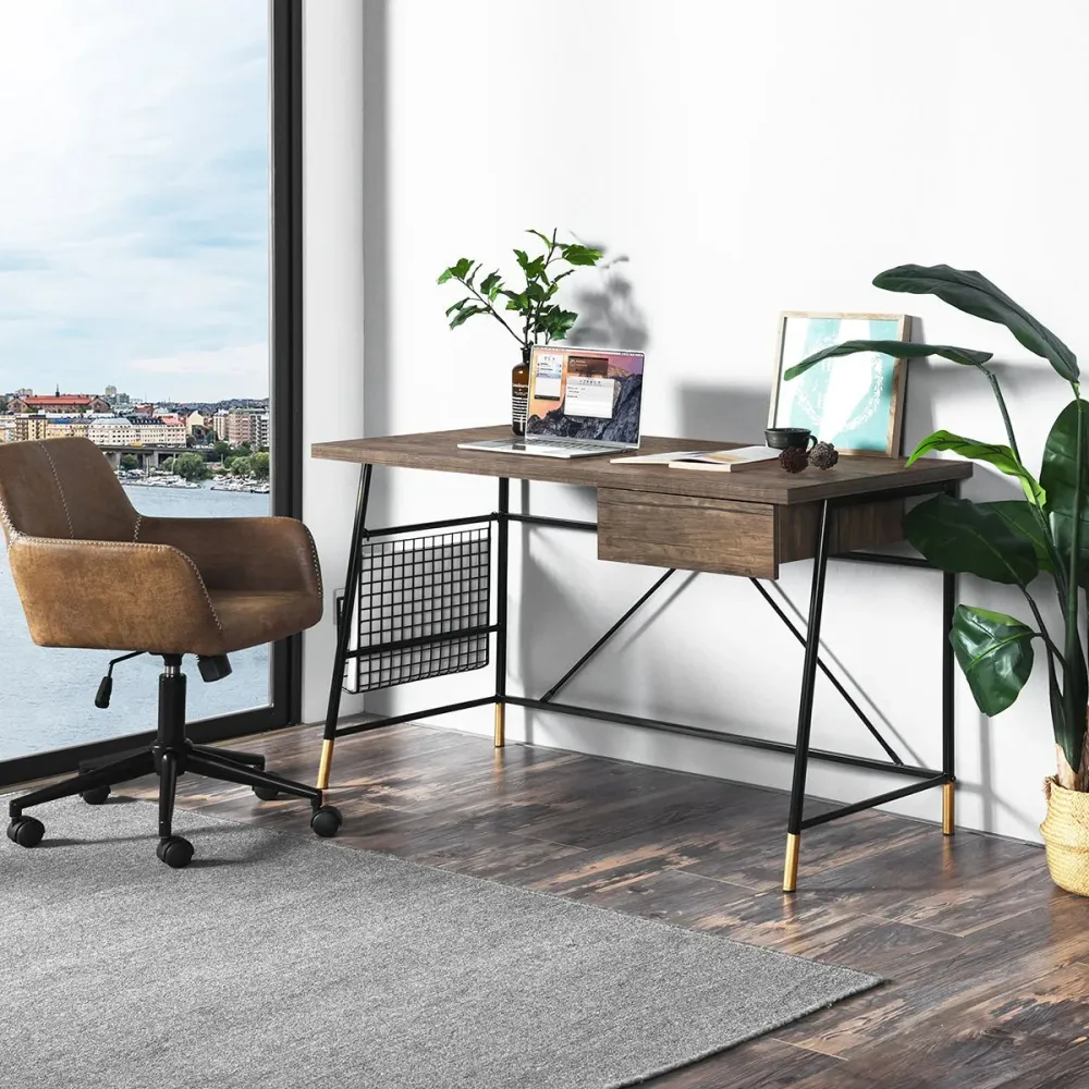 Darien | Bureau d'ordinateur avec dessus en bois et cadre en métal Magasins Hart | Hart Stores