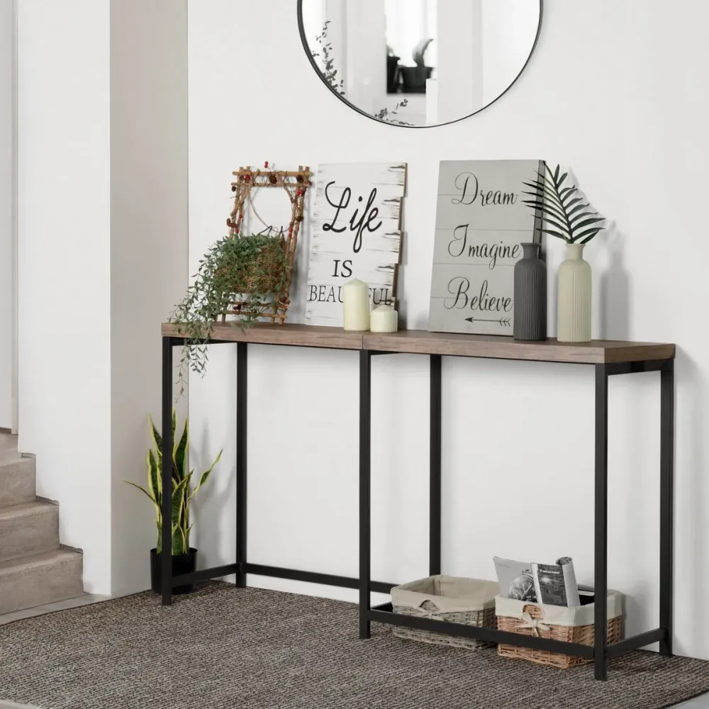 Helms - Bureau Console en bois foncé - Cadre métallique avec MDF Magasins Hart | Hart Stores