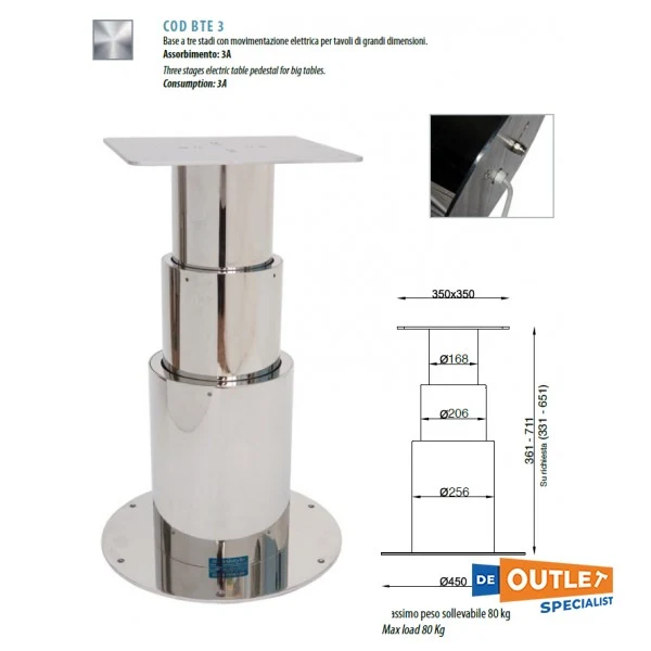 Metastyle lem E table de table en acier inoxydable à 3 étages électrique