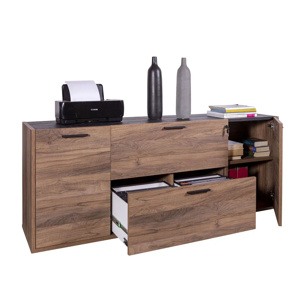 Meuble comptoir avec portes et tiroirs en bois "Da Vinci" pour aménagement intérieur de bureau h 73 cm