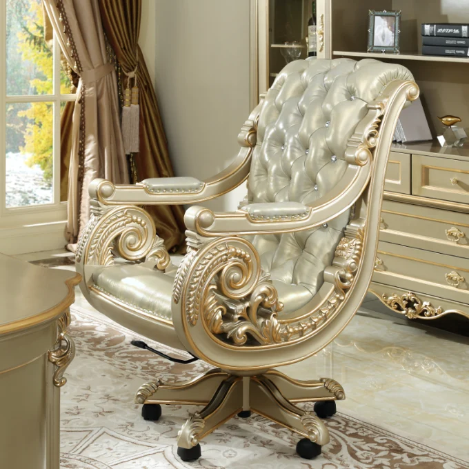 Mobilier de bureau de style américain en bois massif, fauteuil de direction confortable en cuir doré européen