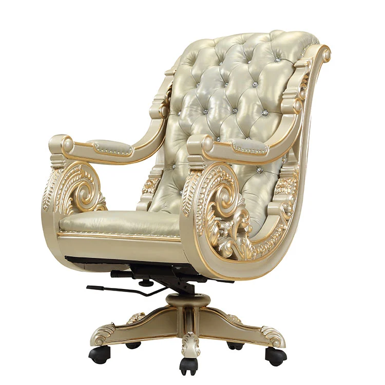 Mobilier de bureau de style américain en bois massif, fauteuil de direction confortable en cuir doré européen
