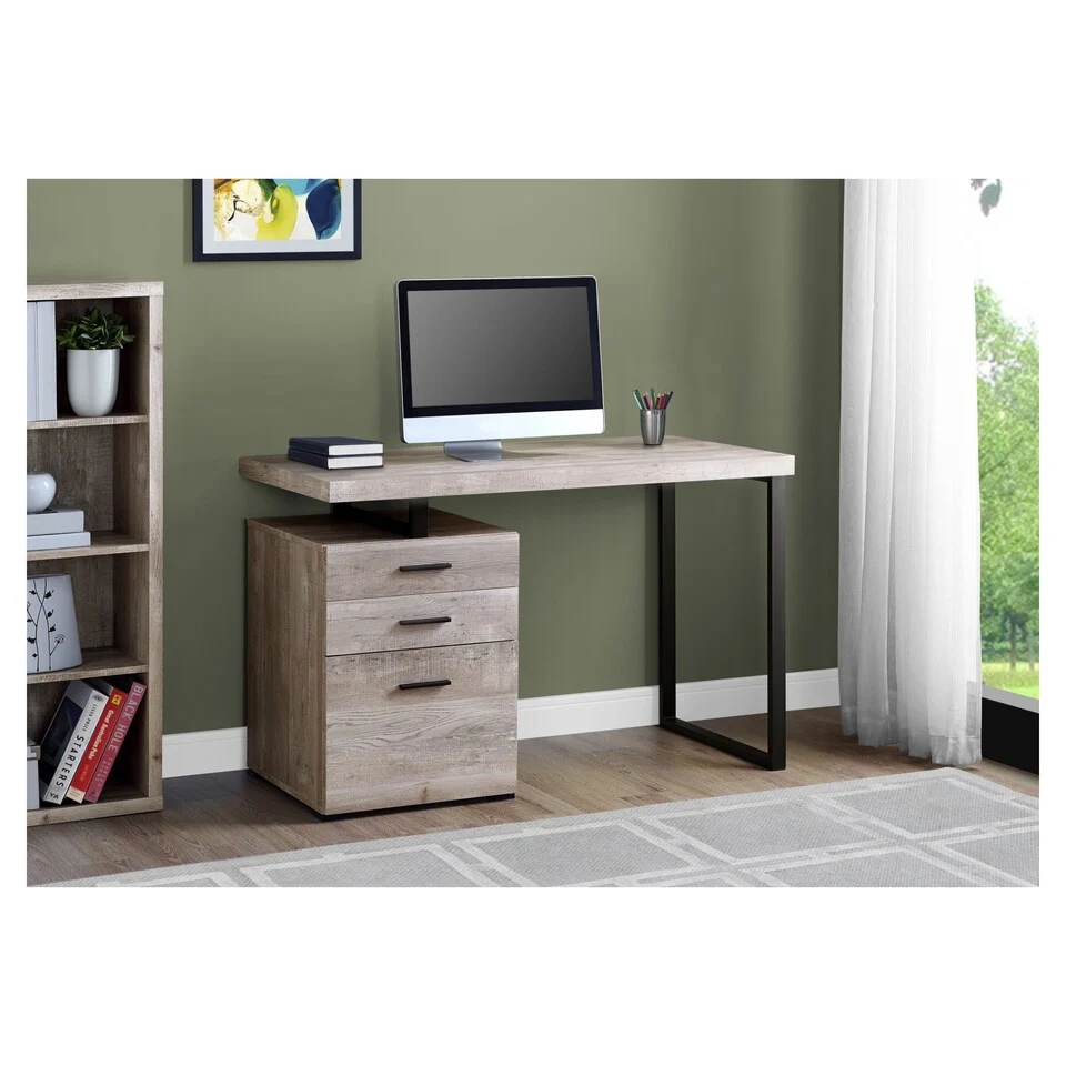 Monarch BUREAU DE TRAVAIL EN FAUX BOIS TAUPE AVEC PIEDS EN MÉTAL NOIR