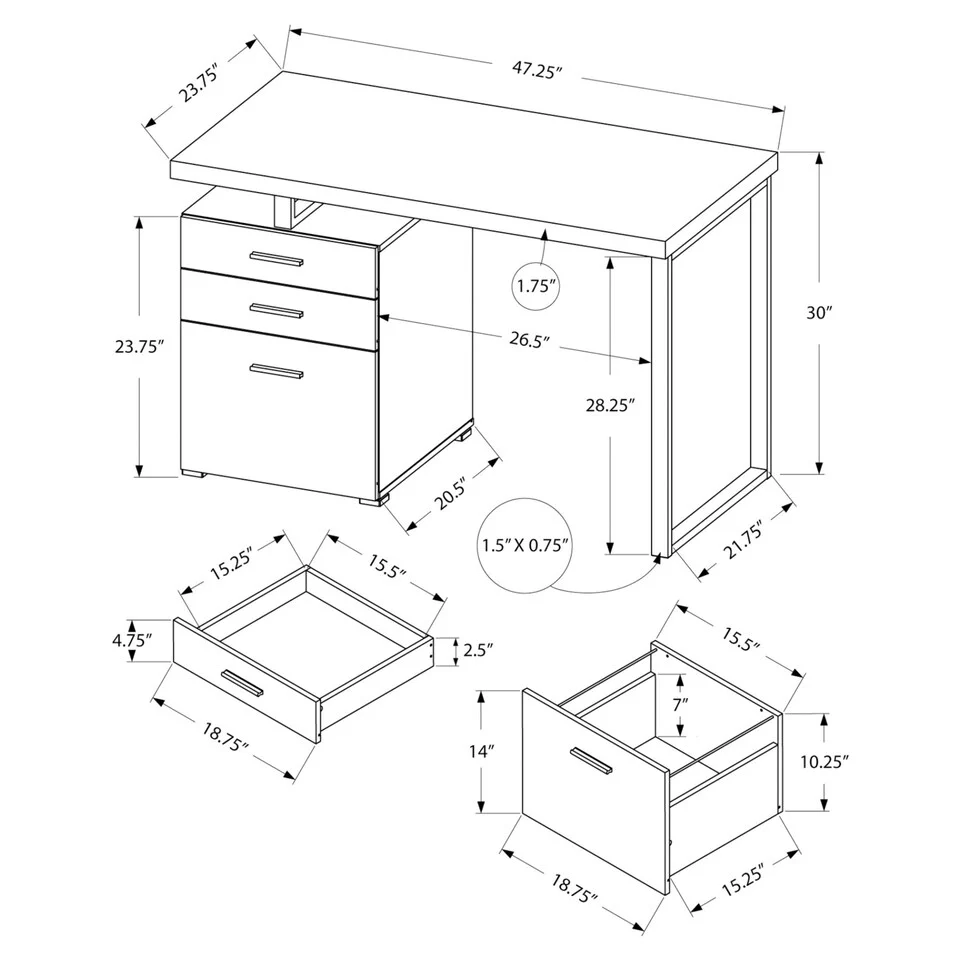 Monarch BUREAU DE TRAVAIL EN FAUX BOIS TAUPE AVEC PIEDS EN MÉTAL NOIR