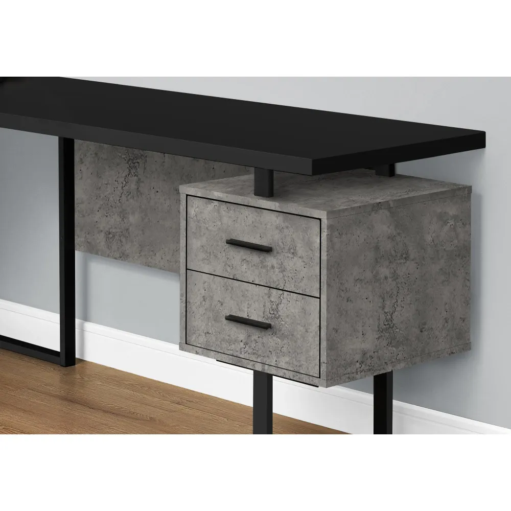 Monarch Bureau d'ordinateur - Noir/Aspect béton/Métal noir I 7617