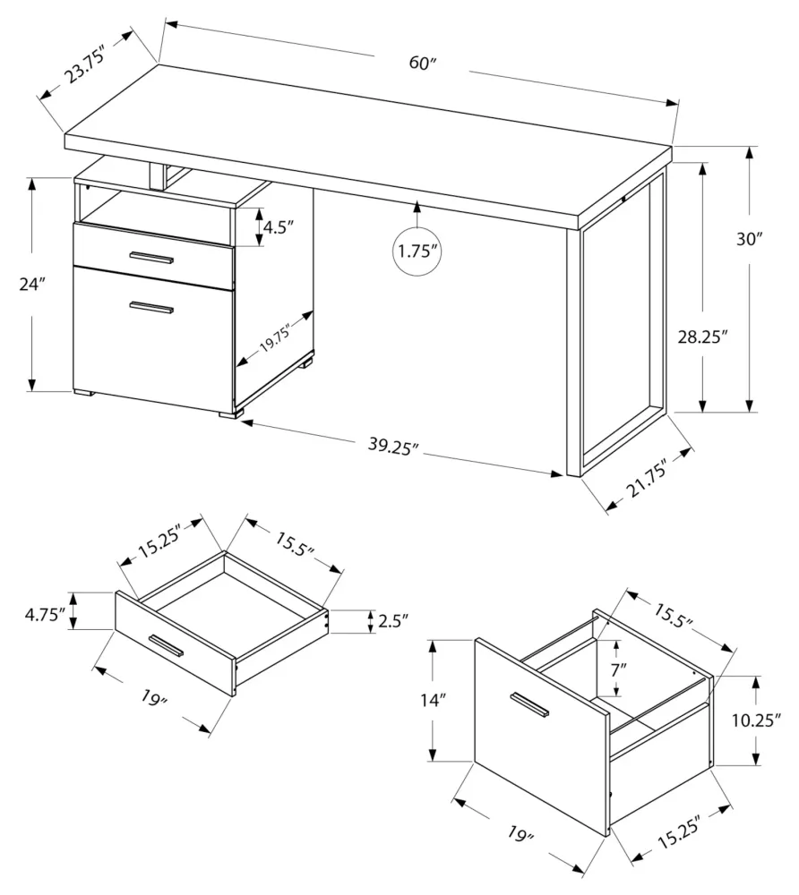 MYSEN - Bureau 60" avec rangements Monarch