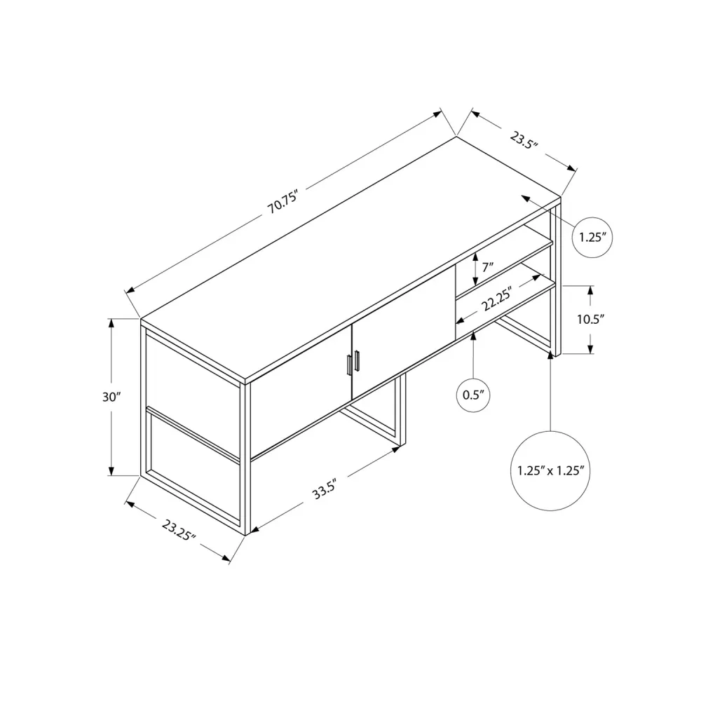I 7727 - Credence De Bureau, 72"L, Travail, Travail, Portes De Stockage, Qualité Commerciale, Stratifié Blanc, Métal Argen...