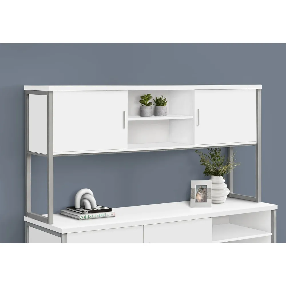 I 7728 - Huche De Bureau, 72"L, Travail, Portes De Stockage, Travail, Qualité Commerciale, Stratifié Blanc, Métal Argenté,...