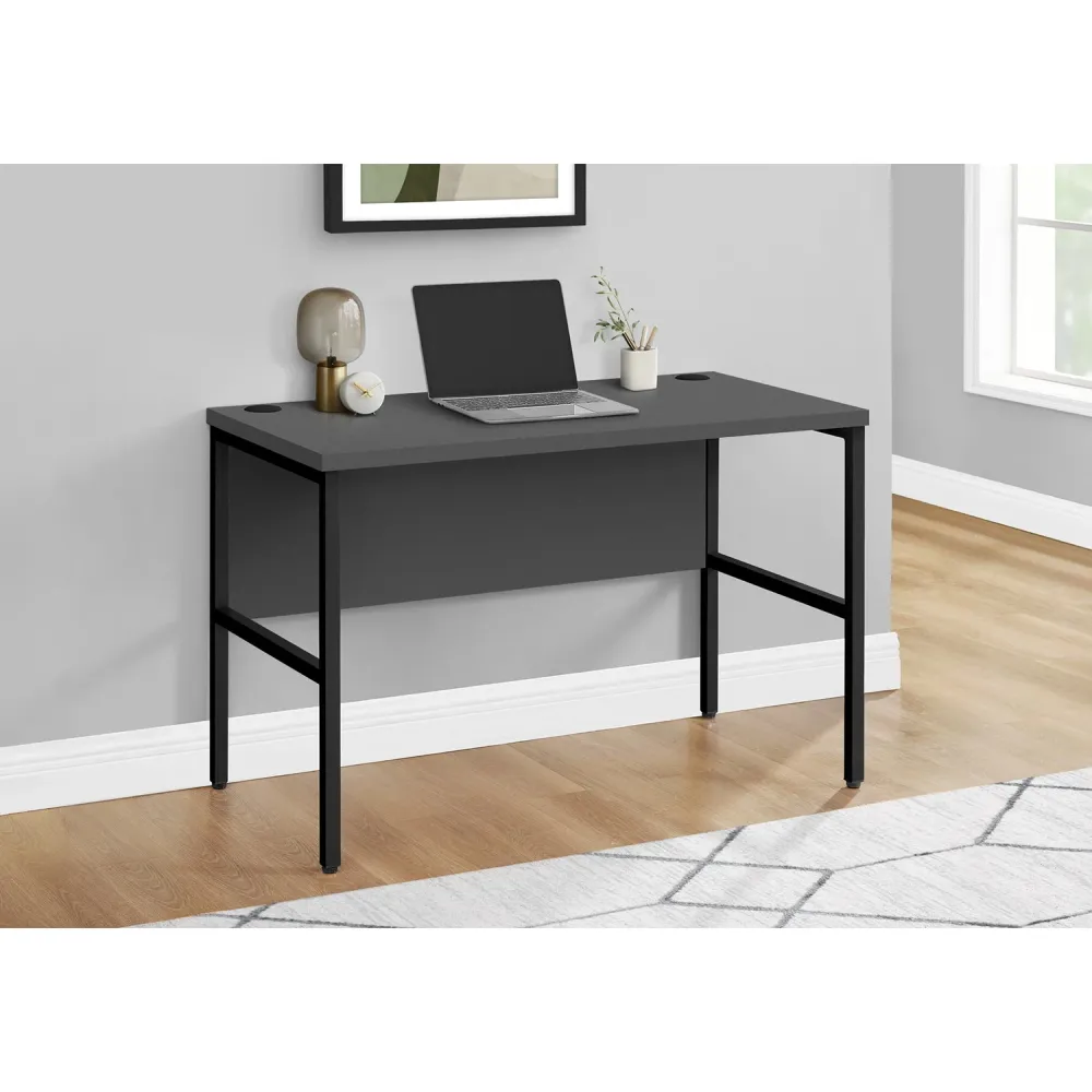 I 7731 - Bureau, 48"L, Travail, Bureau À Domicile, Qualité Commerciale, Stratifié Gris, Métal Noir, Contemporain, Moderne...