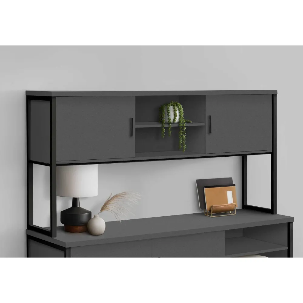 I 7733 - Huche De Bureau, 72"L, Travail, Portes De Stockage, Travail, Qualité Commerciale, Stratifié Gris, Métal Noir, Con...