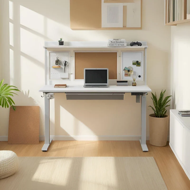 Bureau assis-debout électrique blanc KOWO 55 avec tiroir et dossier réglable en hauteur pour bureau à domicile My Store