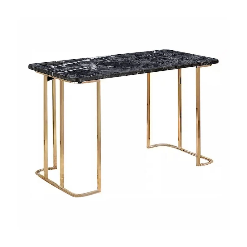 Bureau Jenny 119 cm, prise USB, pieds en métal doré, revêtement en faux marbre noir My Store