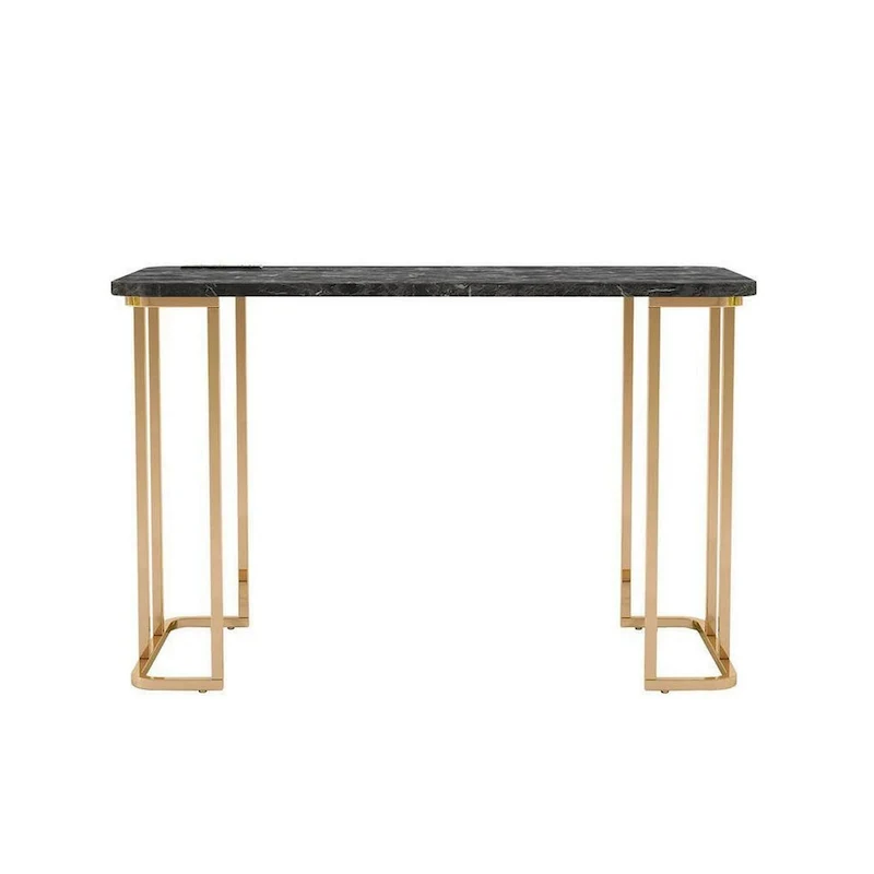 Bureau Jenny 119 cm, prise USB, pieds en métal doré, revêtement en faux marbre noir My Store